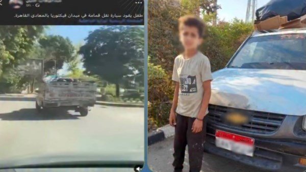 تفاصيل القبض على طفل يقود سيارة لجمع القمامة بالمعادى | فيديو