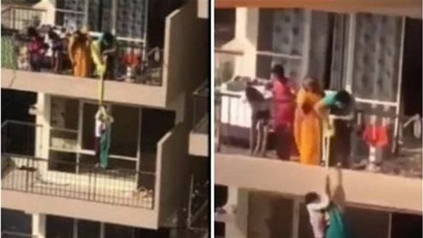 السبب صادم.. أم تلقي بطفلها من الطابق العاشر مربوطًا بملاءة سرير | فيديو