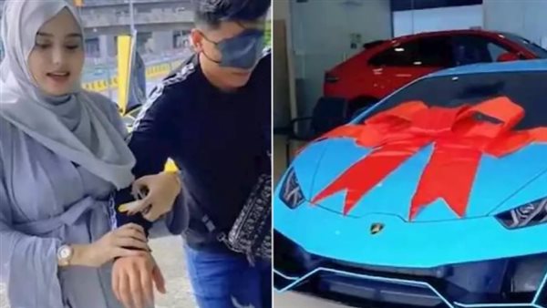 ساعدها أثناء الحمل..زوجة تهدي زوجها سيارة لامبورجيني | شاهد