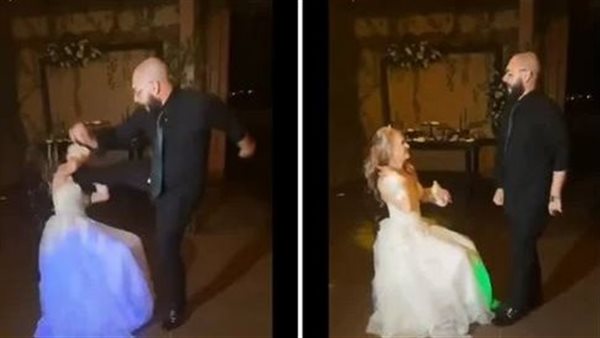 مقطع صادم.. عريس يركل عروسه في وجهها خلال حفل زفاف | شاهد