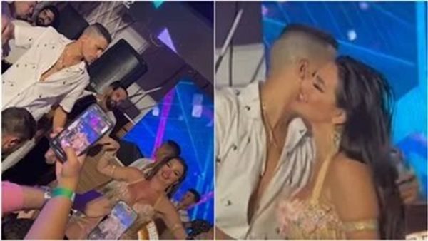 رد فعل صادم.. حسن شاكوش يفاجئ الراقصة جوهرة بـ قبلة أمام الجمهور | فيديو