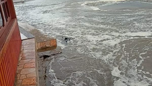 اعرف السبب.. مياه البحر تغمر الكافيهات في رأس البر 